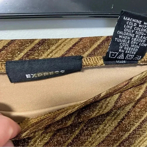 Express Y2K spandex metallic  lurex gold striped skirt - Picture 2 of 4